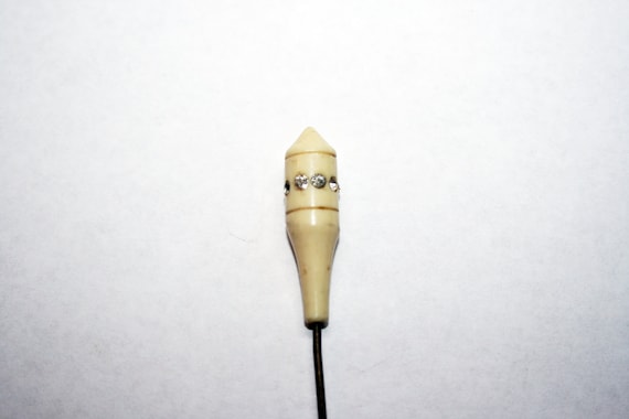 c1920s Antique Ivoine Celluloid Stick Pin Inlaid … - image 1