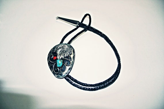 Vintage Southwestern Style Eagle Bolo Tie with Co… - image 3