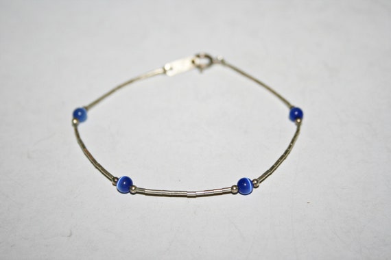 Vintage Sterling Silver and Blue Beaded Bracelet - image 1