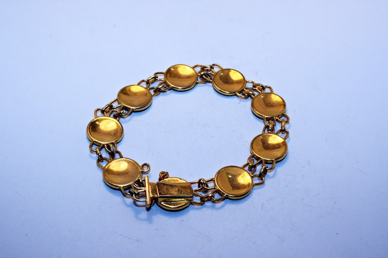 Vintage Damascene Panel Bracelet with Gold Plated Bezels