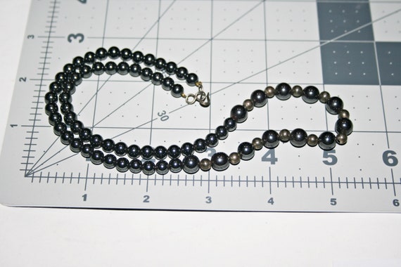 Vintage Hematite and Silver Tone Beaded Necklace - image 3