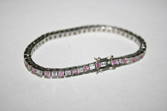 Vintage Clear and Pink Crystal Sterling Silver Te… - image 4