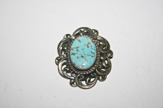 Vintage Sterling Silver Czech Faux Turquoise Glas… - image 6