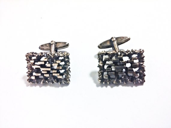 Scandinavian Brutalist Silver Tone Cuff Links - image 2