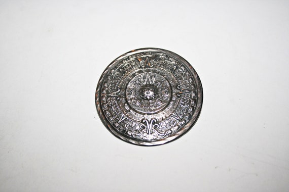 Vintage Sterling Silver Mayan Calendar Brooch - image 1