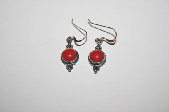 Vintage Sterling Silver Red Drop Earrings - image 1