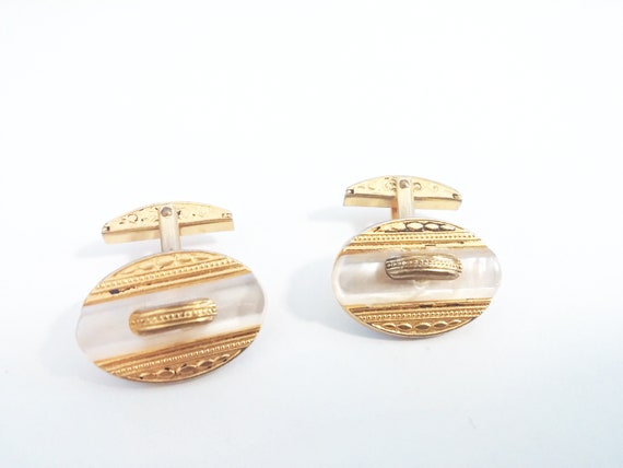 Vintage Lucite and Faux Damascene Cufflinks - Mid… - image 4