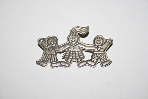 2" Vintage Sterling Silver Kids Brooch - image 1