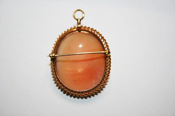 Vintage 10k Gold Hand Carved Cameo Brooch with Pe… - image 4