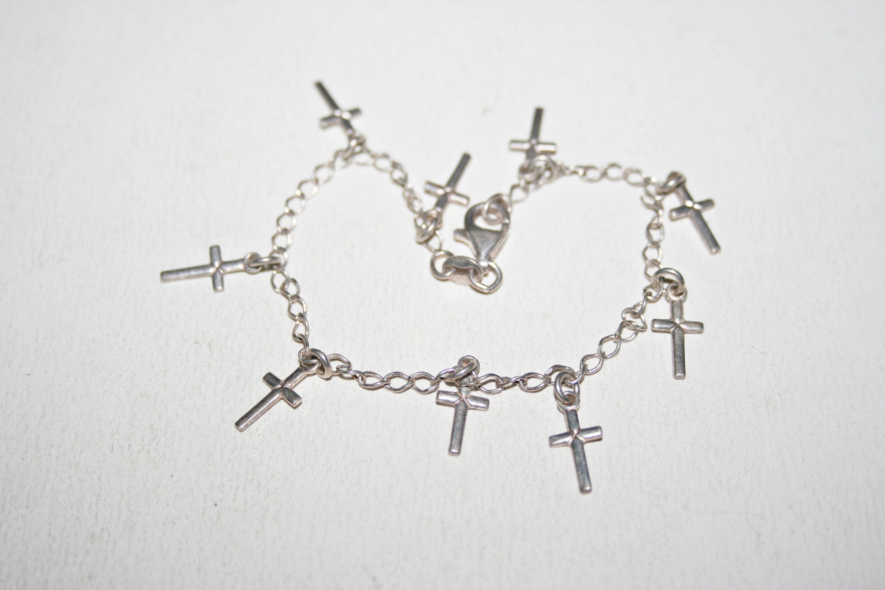 アクセサリー Vintage 50s Silver Chain Cross Bracelet Vintage Sterling Silver Chain Bracelet With Cross Charms - Etsy