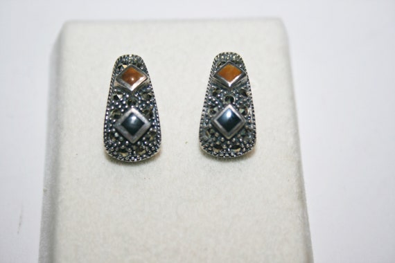 Art Deco Revival Sterling Silver Onyx Tiger's Eye… - image 1