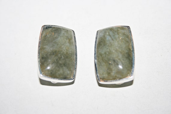 Big Sterling Silver Green Stone Clip on Earrings - image 3