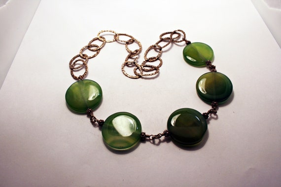 Vintage Sterling Silver and Green Chalcedony Neck… - image 1