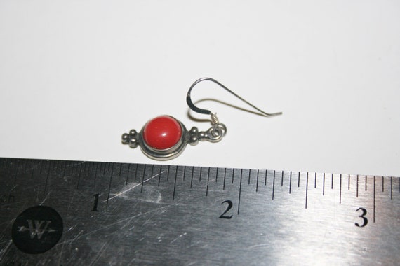 Vintage Sterling Silver Red Drop Earrings - image 2