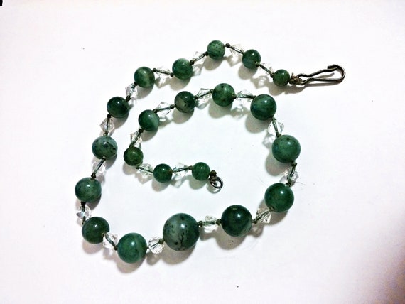 16" Antique Jade and Rock Crystal Necklace Art De… - image 5