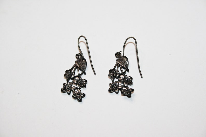 Vintage Sterling Silver Floral Drop Earrings