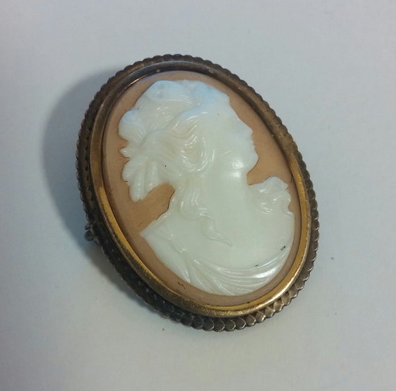 Art Deco Czech Glass Psyche Cameo Brooch - image 5