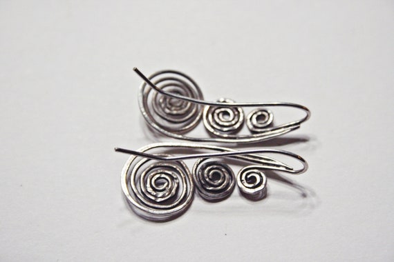Vintage Sterling Silver Scrollwork Drop Earrings - image 2