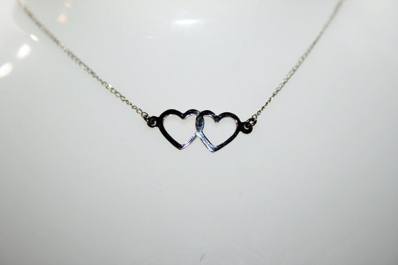 Vintage Sterling Silver Double Heart Necklace - image 1