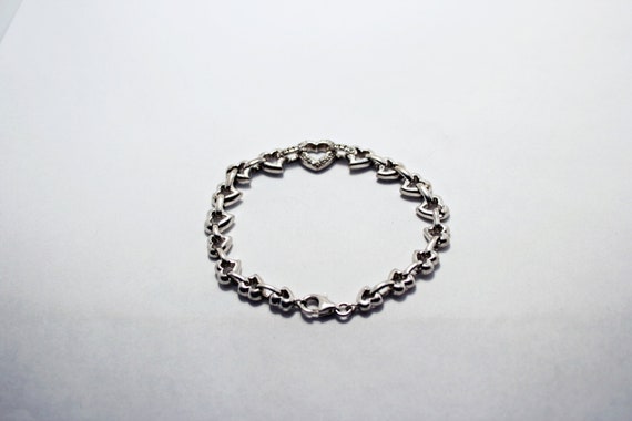 Vintage Sterling Silver Heart Shaped Chain Bracel… - image 7