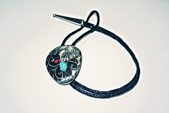 Vintage Southwestern Style Eagle Bolo Tie with Co… - image 2