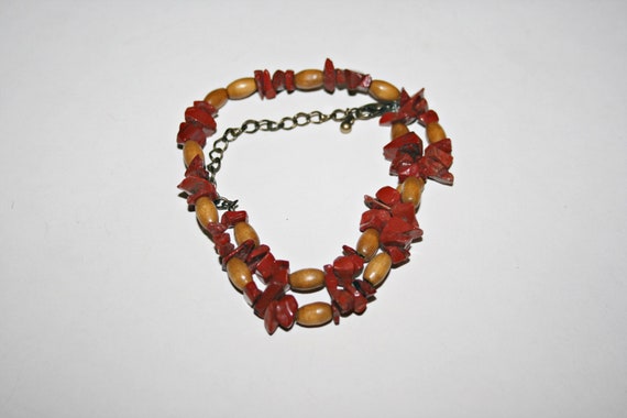 Vintage Wood and Jasper Beaded Necklace - image 1