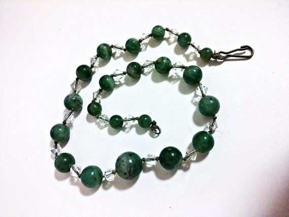 16" Antique Jade and Rock Crystal Necklace Art De… - image 4