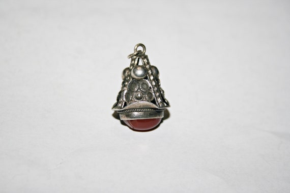 Antique Sterling Silver and Carnelian Glass Fob - image 1