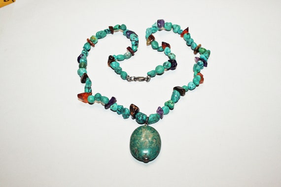 Vintage Turquoise Blue Stone Beaded Necklace - image 1