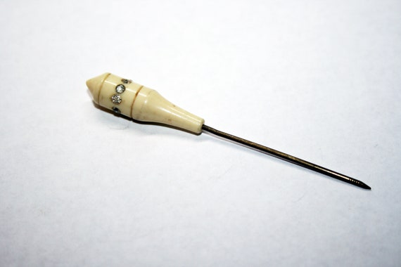 c1920s Antique Ivoine Celluloid Stick Pin Inlaid … - image 2