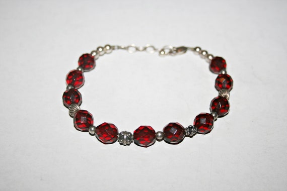 Vintage Sterling Silver Red Glass Bracelet - image 4
