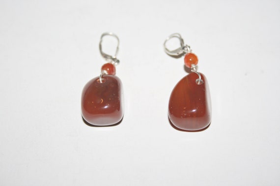 Vintage Sterling Silver Carnelian Drop Earrings - image 3