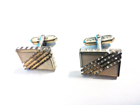 Midcentury Art Deco Silverplated Cufflinks - Vint… - image 4