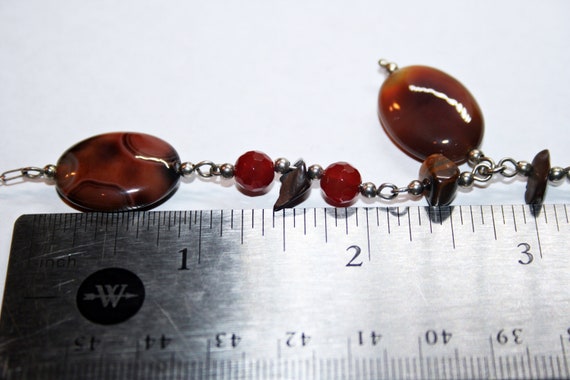 Vintage Sterling Silver Agate and Carnelian Neckl… - image 2