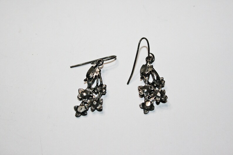 Vintage Sterling Silver Floral Drop Earrings
