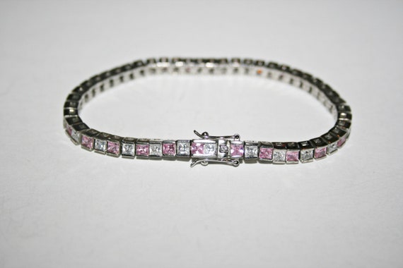 Vintage Clear and Pink Crystal Sterling Silver Te… - image 2