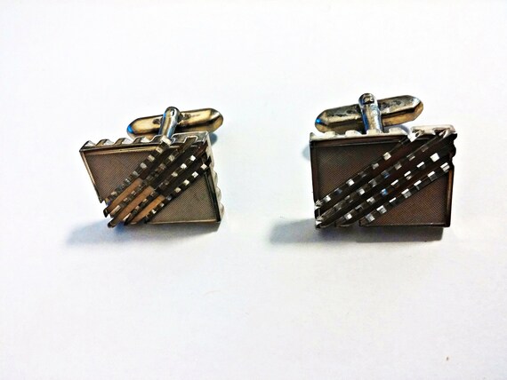 Midcentury Art Deco Silverplated Cufflinks - Vint… - image 2