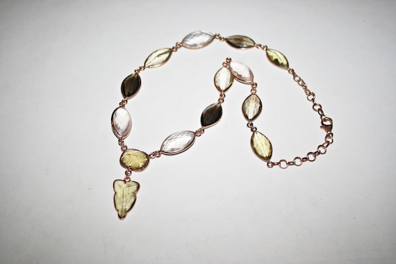 Silver Vermeil and Faceted Crystal or Glass Neckl… - image 1