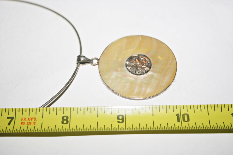 Vintage Sterling Silver Asian Character MOP Pendant Necklace