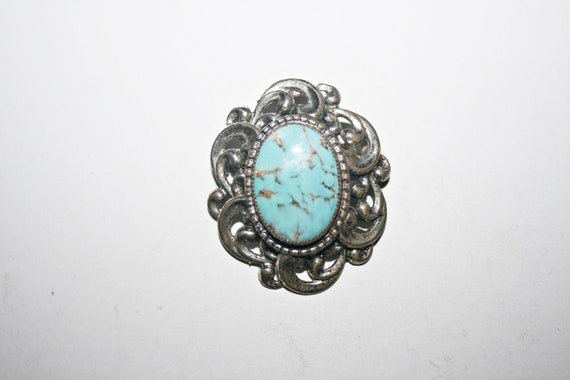 Vintage Sterling Silver Czech Faux Turquoise Glas… - image 7
