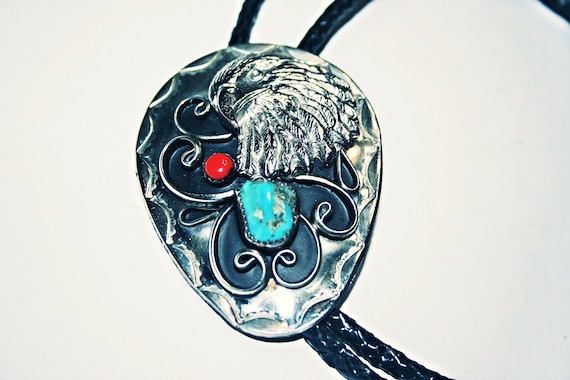 Vintage Southwestern Style Eagle Bolo Tie with Co… - image 1