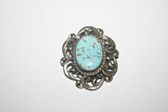 Vintage Sterling Silver Czech Faux Turquoise Glas… - image 1