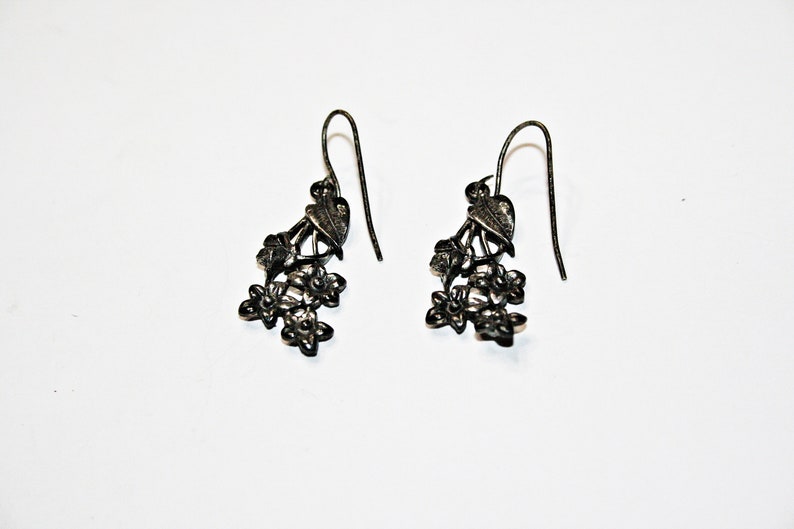 Vintage Sterling Silver Floral Drop Earrings