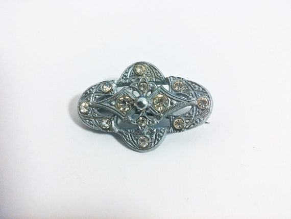 Art Deco Rhinestone Bar Brooch Vintage Great Gats… - image 1