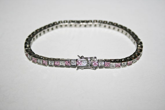 Vintage Clear and Pink Crystal Sterling Silver Te… - image 1