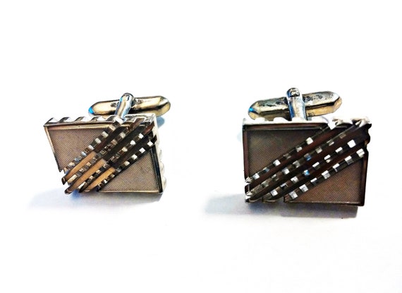 Midcentury Art Deco Silverplated Cufflinks - Vint… - image 5