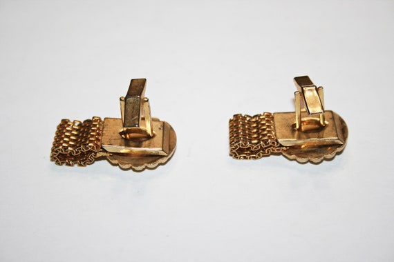 Vintage Ornate Gold Tone Mesh Cuff Links - image 3