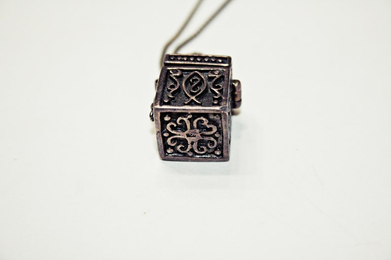 Vintage Sterling Silver Mini Prayer Box Pendant Necklace on Sterling Chain