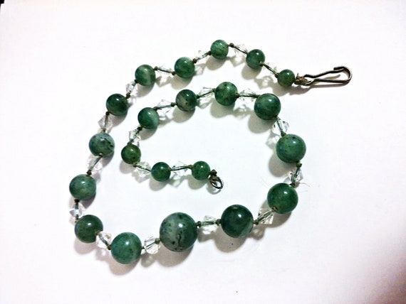 16" Antique Jade and Rock Crystal Necklace Art De… - image 9