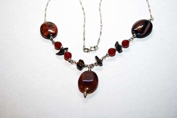 Vintage Sterling Silver Agate and Carnelian Neckl… - image 3